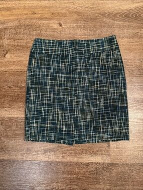 The Limited Teal Tweed Pencil Skirt with Cream Accents